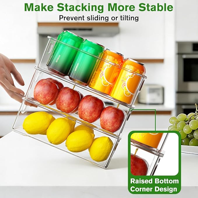 Clear Freezer Organizer Bins, 10 Pack Plastic Storage Bin, Stackable Snack Organizer for Pantry, Fridge Storage Containers with Handle for Cabinet, Kitchen