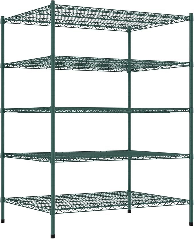 Commercial NSF Listed Green Epoxy Stationary Wire Shelving Kit 36" x 48" x 64", with 5 Shelves Perfect for Warehouse, Walk-in Refrigerator, Freezer, Grocery Store, Restaurant, Dishroom