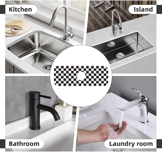 Black And White Checkered Racing Flag Checkerboard Square Grid Kitchen Sink Splash Guard Faucet Mat Super Absorbent Fast Drying Mat Sink Gadgets-Fast Sink Mat For Kitchen Bathroom (15" X 5.5" )