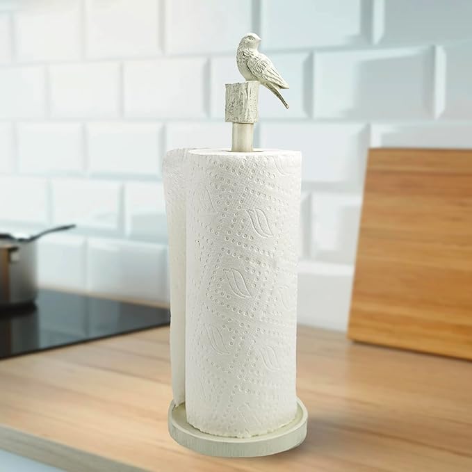 Paper Towel Holder Countertop, White Paper Towel Stand with Bird Design Top