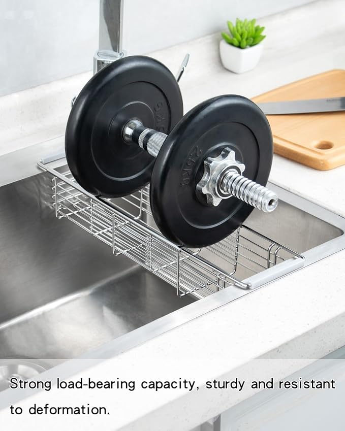 Kitchen Sink Sponge Holder, 304 Stainless Steel Expandable Drain Rack Organizer
