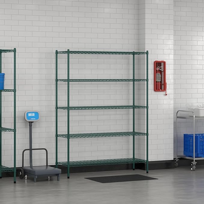 Commercial NSF Listed Green Epoxy Stationary Wire Shelving Kit 18" x 54" x 74", with 5 Shelves Perfect for Warehouse, Walk-in Refrigerator, Freezer, Grocery Store, Restaurant, Dishroom