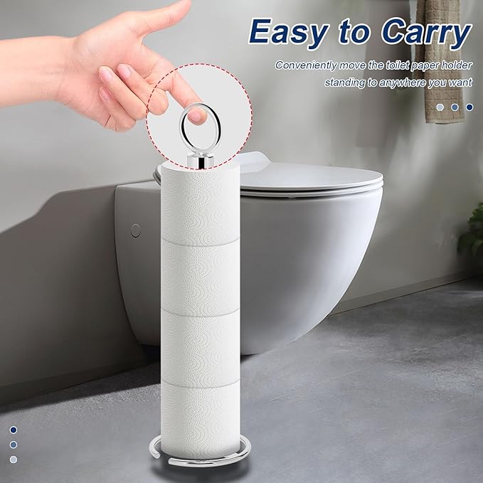 NearMoon Bath Toilet Paper Holder Stand, Freestanding Tissue Paper Storage with Reserve, Space Toilet 4 Rolls Holder for Bathroom/Kitchen Countertop-All Metal (3 Pack, Chrome Finish)
