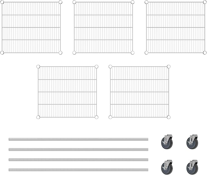 Commercial NSF Listed Chrome Mobile Wire Shelving Kit 21" x 24" x 60", with 5 Shelves Perfect for Warehouse, Walk-in Refrigerator, Freezer, Grocery Store, Restaurant, Dishroom
