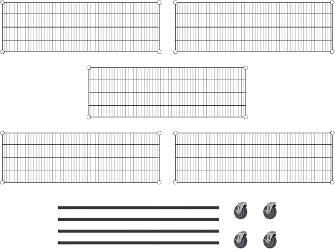 Commercial NSF Listed Black Epoxy Mobile Wire Shelving Kit 18" x 54" x 60", with 5 Shelves Perfect for Warehouse, Walk-in Refrigerator, Freezer, Grocery Store, Restaurant, Dishroom