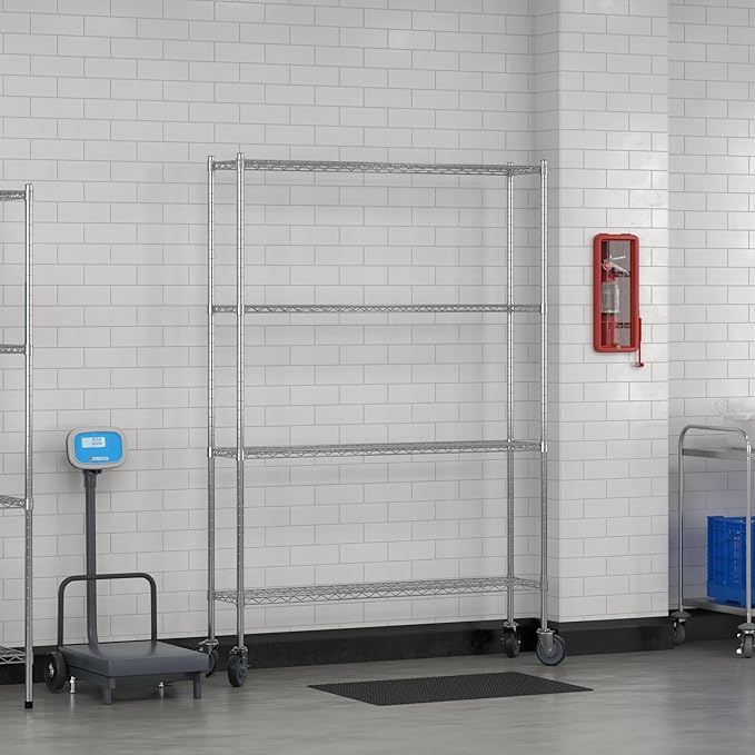 Commercial NSF Listed Chrome Mobile Wire Shelving Kit 12" x 54" x 80", with 4 Shelves Perfect for Warehouse, Walk-in Refrigerator, Freezer, Grocery Store, Restaurant, Dishroom