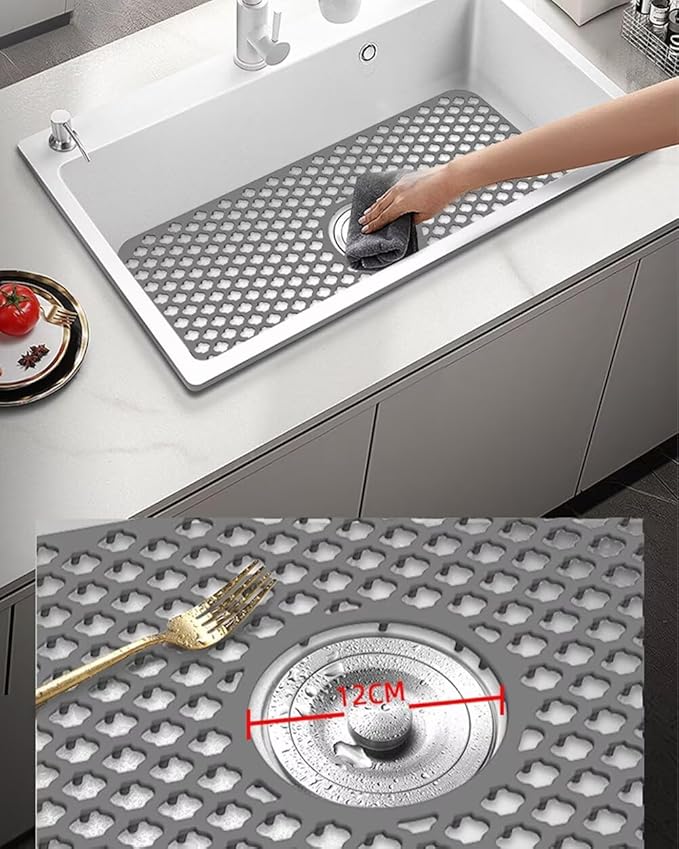 SEEK RARE Kitchen Sink Mat 28 x 15in Silicone Sink Mat Non Slip Sink Protector for Farmhouse Kitchen Grey