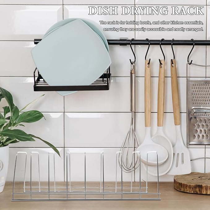Stainless Steel Plate Holder for Cabinet, Compact Dish Drying Rack and Organizer, Vertical Kitchen Dish Rack for Countertop, Rust-Proof Tableware Drainage Storage Stand for Plates and Saucers
