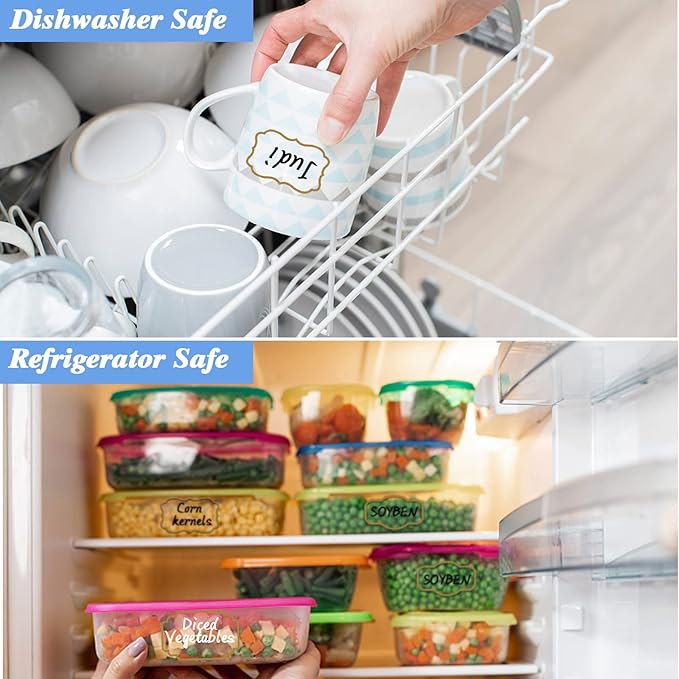 93pcs Transparent Removable Jar Labels with Gold Border, Waterproof Self-Adhesive Clear Label Stickers with 2 Markers, Kitchen Pantry Labels for Storage Bin, Food Container, Bottles