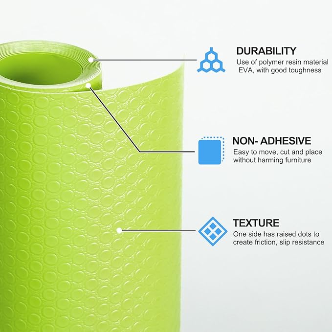 Bloss Shelf Liners, Non Adhesive EVA Drawer Mat Liners Roll for Bathroom, Kitchen, Desks, Deco Shelves 17.7×59 inch-Green