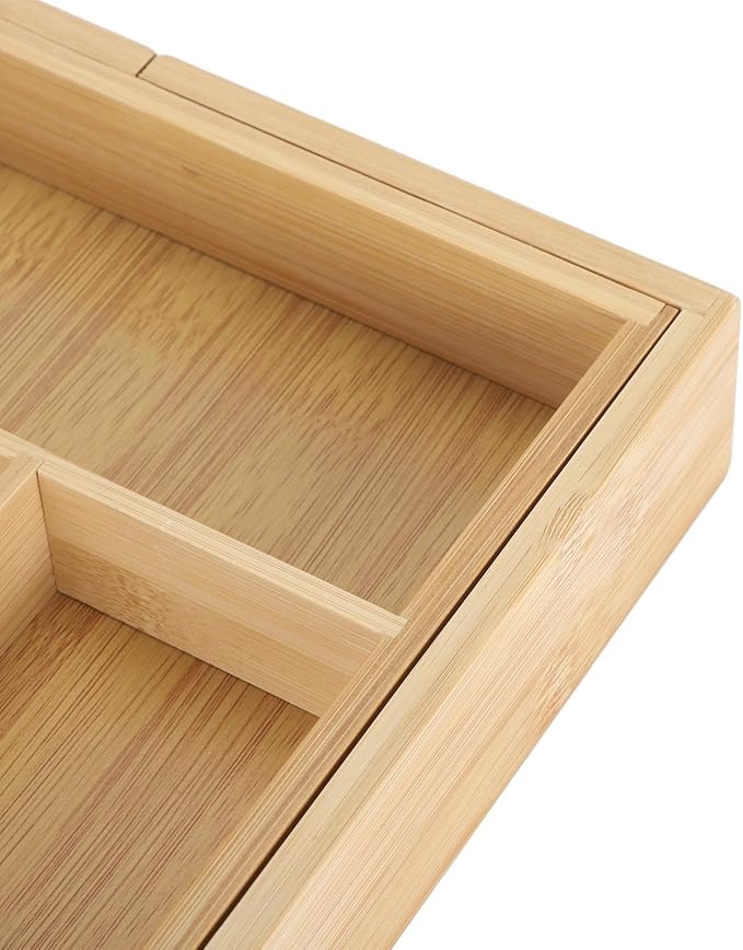 Kitchen Silverware Organizer Expandable for Cutlery and Utensils, Adjustable Wood Utensil Storage Cutlery Tray for Drawers, Kitchen Drawer Organizer Utensil Holder Makeup Organizer with(6 Slots)