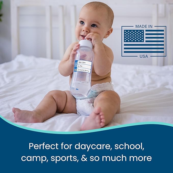 Name Bubbles - Reusable Baby Bottle Labels for Daycare (20 Labels) - Kids Washable Name Tags for Bottles, Sippy Cups, & Snack Containers, Waterproof, Baby Name Stickers, Write-On (Zoo Animals)