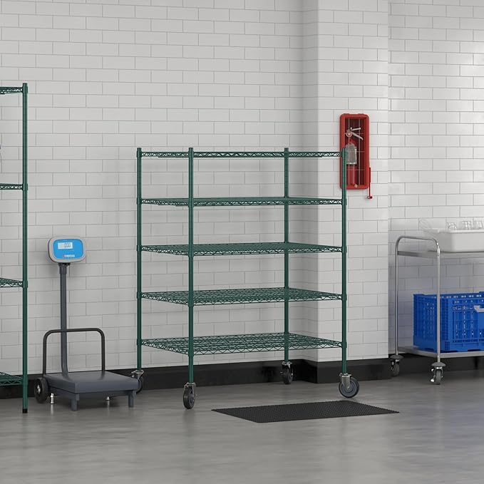 Commercial NSF Listed Green Epoxy Mobile Wire Shelving Kit 30" x 42" x 60", with 5 Shelves Perfect for Warehouse, Walk-in Refrigerator, Freezer, Grocery Store, Restaurant, Dishroom