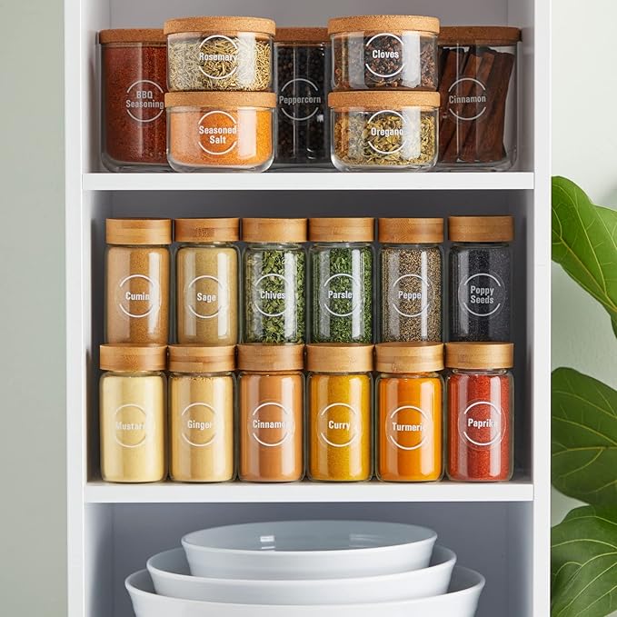 Talented Kitchen Spice Jar Labels Round Preprinted - 144 Count, 1.5 in, White Text on Clear Backing - Spice Labels Stickers, Waterproof Vinyl for Kitchen Jars & Herb Containers