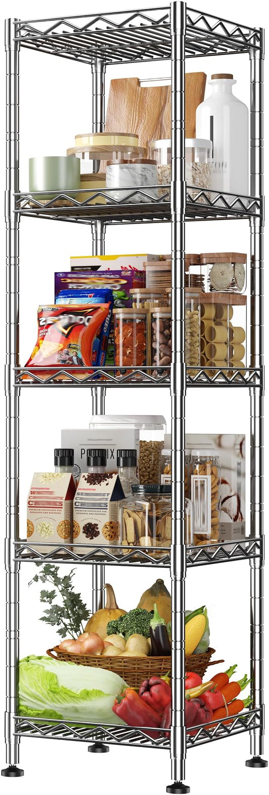 5 Shelf-Wire Shelving Metal Shelves Storage Rack:Adjustable Storage Shelves Standing Shelf Units and Narrow Shelf for Laundry Bathroom Kitchen Pantry Closet Office 12''Wx12''Dx49''H Chrome