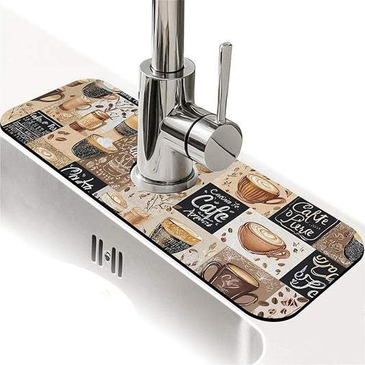 Kitchen Sink Splash Guard，-coffee Faucet Mat Sink Gadgets-Super Absorbent Fast Drying Mat Drip Catcher for Kitchen, Bathroom,Sink Mat, Dish Drying Mat, Bathroom(15" X 5.5" )