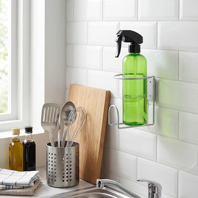 4 Pcs Spray Bottle Holder Wall Mount Heavy Duty Spray Bottle Rack Stainless Steel Storage Rack Garage Can Organizer Craft with Hardware (Silver)