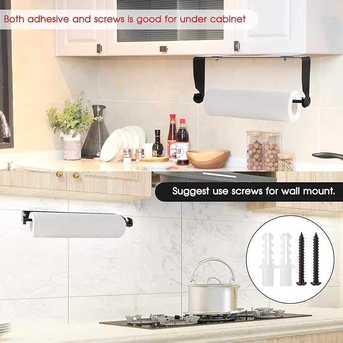 Under Cabinet Paper Towel Holder Wall Mount for Home Kitchen,Stainless Steel for Large Rolls-Black