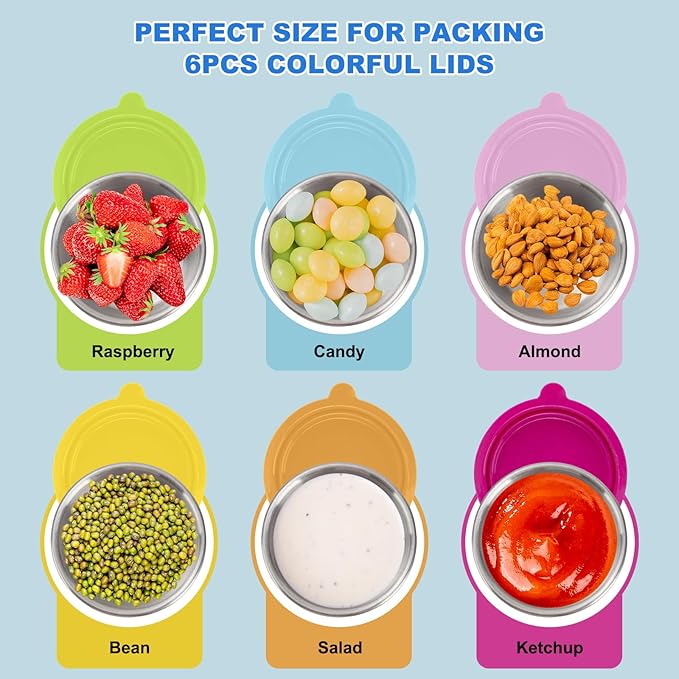 Ecurfu Salad Containers For Lunch To Go, 6x1.6 Oz Stainless Steel Condiment Containers With Lids, Leakproof Sauce Cups for Dipping, Salad Dressing, Meal Prep