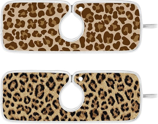 2 PCS Kitchen Sink Splash Guard 14.9 Inch Faucet Mat for Kitchen Sink Bathroom Sink Faucet Absorbing Drip Drain Mat Pad Microfiber Soft Washable Brown Leopard Print