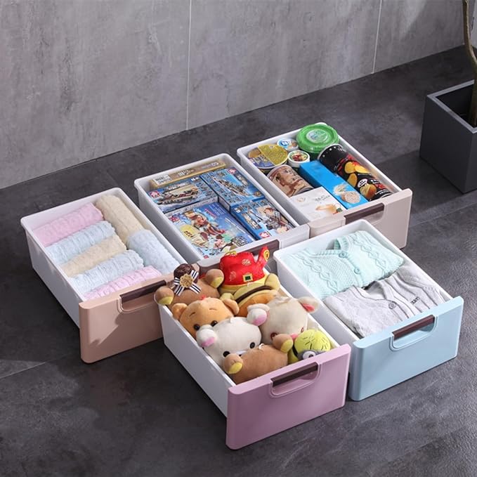 5 Drawers Stackable Storage Drawers Plastic Storage Drawers Collapsible Storage Bins Plastic Clothes Organizer Drawers Storage for Living Room,Bedroom,Office (Light Colors, 11.81" W)