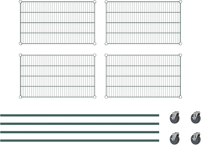 Commercial NSF Listed Green Epoxy Mobile Wire Shelving Kit 21" x 36" x 80", with 4 Shelves Perfect for Warehouse, Walk-in Refrigerator, Freezer, Grocery Store, Restaurant, Dishroom