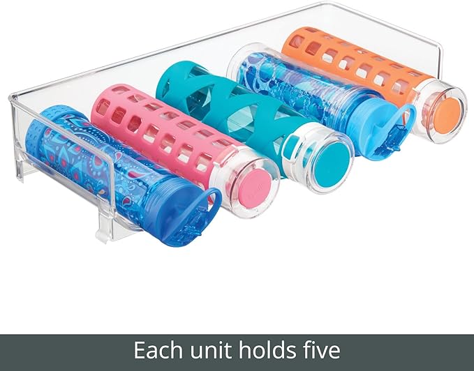 mDesign Plastic Free-Standing Water Bottle and Wine Rack Storage Organizer for Kitchen Countertops, Table Top, Pantry, Fridge - Stackable - Holds 5 Bottles Each, 4 Pack - Clear