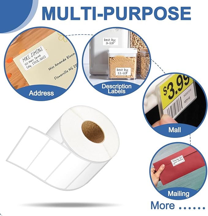 2 1/4" x1 1/4" Direct Thermal Labels for UPC Barcodes, Perforated Address Labels, Thermal Paper Self-Adhesive Label Stickers Tape Printers-20 Rolls, 1000/Roll