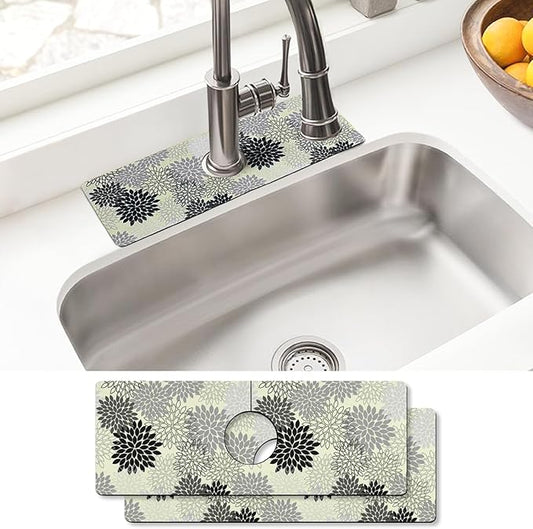 Sink Faucet Absorbing Mat, 2 Pack Drying Mat Around Faucet Sink Splash Guard Behind Faucet Sinkmat For Kitchen Bathroom Island Rv 15 * 5.5 Inch (38 * 14 cm)
