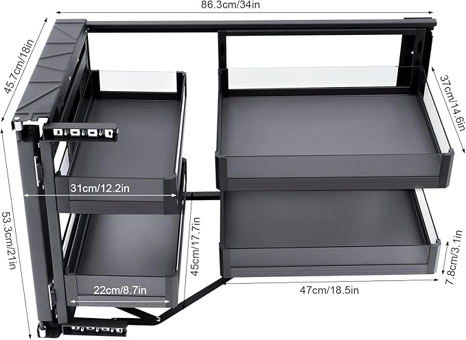 Blind Corner Cabinet Pull Out Left & Right, 14 Inch Blind Corner Cabinet 2 Tiers Organizer Adjustable Design, Hidden Slide Out Shelves for Store Kitchen Utensils (Pull Out Left & Right)