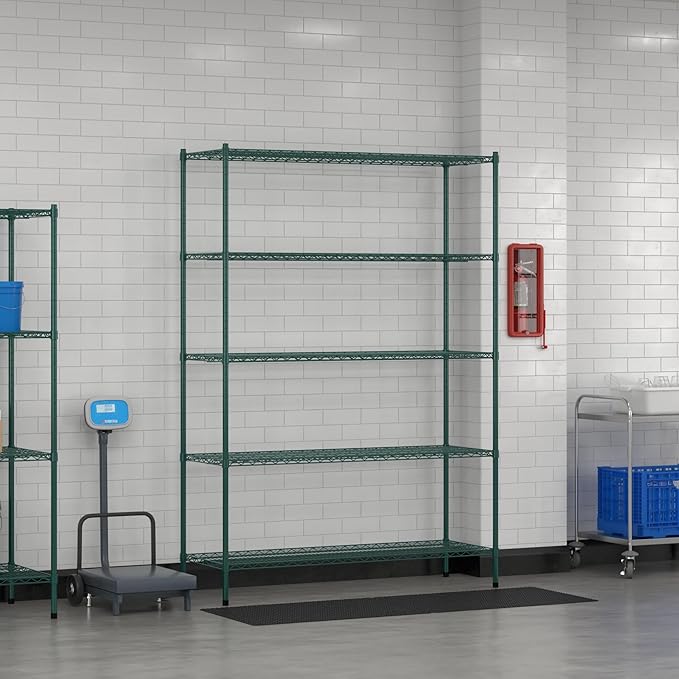 Commercial NSF Listed Green Epoxy Stationary Wire Shelving Kit 21" x 60" x 86", with 5 Shelves Perfect for Warehouse, Walk-in Refrigerator, Freezer, Grocery Store, Restaurant, Dishroom