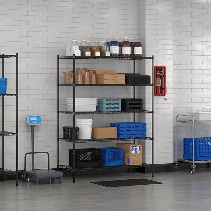 Commercial NSF Listed Black Epoxy Stationary Wire Shelving Kit 24" x 54" x 74", with 5 Shelves Perfect for Warehouse, Walk-in Refrigerator, Freezer, Grocery Store, Restaurant, Dishroom