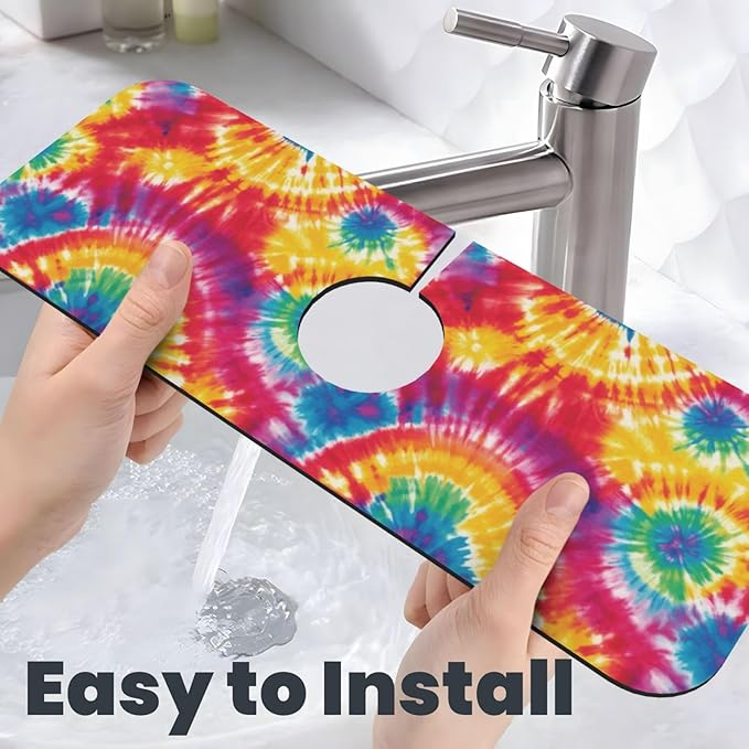 Abstract Colorful Tie Dye Kitchen Sink Splash Guard Faucet Mat Super Absorbent Fast Drying Mat Sink Gadgets-Fast Drying Pad Sink Mat For Kitchen Bathroom (15" X 5.5" )