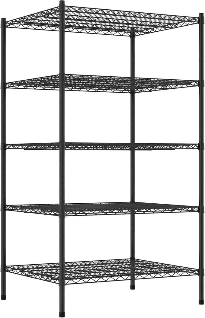 Commercial NSF Listed Black Epoxy Stationary Wire Shelving Kit 30" x 36" x 64", with 5 Shelves Perfect for Warehouse, Walk-in Refrigerator, Freezer, Grocery Store, Restaurant, Dishroom
