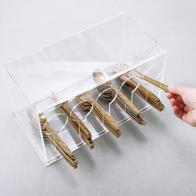 Vesici Plastic Utensil Dispenser Acrylic Utensil Dispenser Silverware Organizer Holder for Kitchen and Restaurant(5 Compartment,Clear)