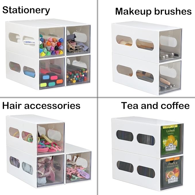 Drawer Organizer Desktop Office Supplies Desk Organizer and Storage Stationary Make Up Jewelry Pen Storage Drawer, Clear Accessories Makeup Organizer Countertop Storage (White, 1 Pack)
