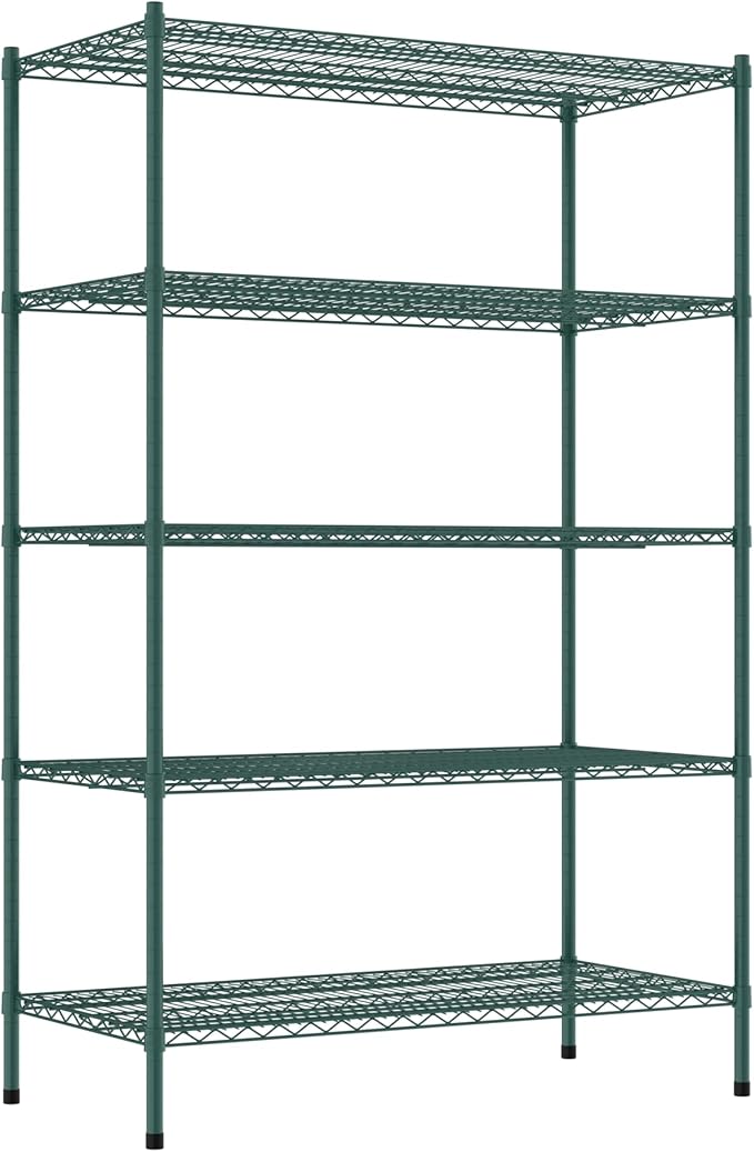 Commercial NSF Listed Green Epoxy Stationary Wire Shelving Kit 24" x 48" x 74", with 5 Shelves Perfect for Warehouse, Walk-in Refrigerator, Freezer, Grocery Store, Restaurant, Dishroom