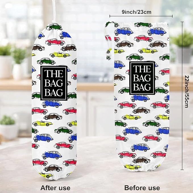 The Bag Bag Grocery Bags Holder, Colorful Car Pattern Grocery Bags Holder Organizer For Shopping Sack, Reusable Hanging Trash Sack Dispenser, Kitchen Gift For Women Family Friends