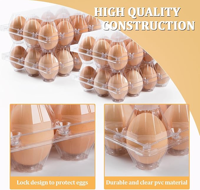 APOCHON 60 Pack Plastic Egg Cartons 12 Count, Clear One Dozen Egg Cartons Cheap Bulk for Chicken Egg, Reusable Egg Carton Egg Container for Home, Chicken Farm, Commercial Business Market Display