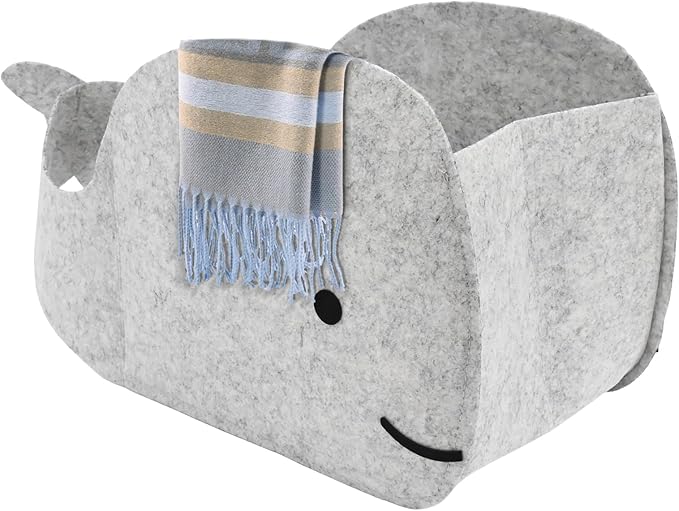 Storage Basket Felt Storage Bin Whale Shaped Collapsible & Convenient Box Organizer with Carry Handles for Home Bedroom Closet Babies Nursery Toys (Large)