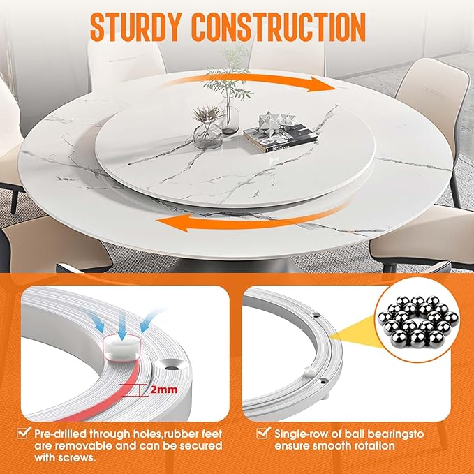 Lazy Susan Hardware, Heavy Duty Lazy Susan Bearing & Swivel Turntable - 18 Inch Rotating Bearing Plate for Round Dining Table, Smooth Swivel Mechanism