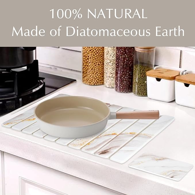 2 PCS | Large Stone Drying Mat for Kitchen Counter | Quick Dry Stone Mat with Sink Caddy | Collapsible Dish Drying Stone | Super Absorbent Stone Mat | Diatomaceous Earth Mat | 24"(L)×15"(W)
