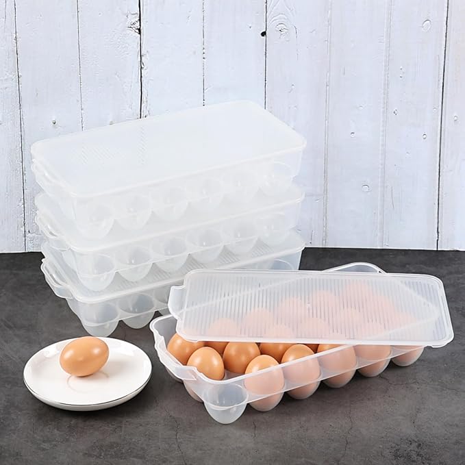 Cinkyou 4-Pack Refrigerator Egg Storage Container, Clear Covered Egg Holders, Egg Tray with Lid