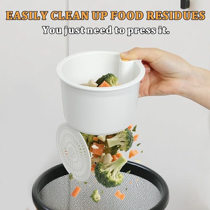 Sink Strainer Basket with One-Touch Drain Mesh, Snap-On Strap & Detachable Design – Kitchen Sink Food Scrap Filtering Storage Organizer (White)