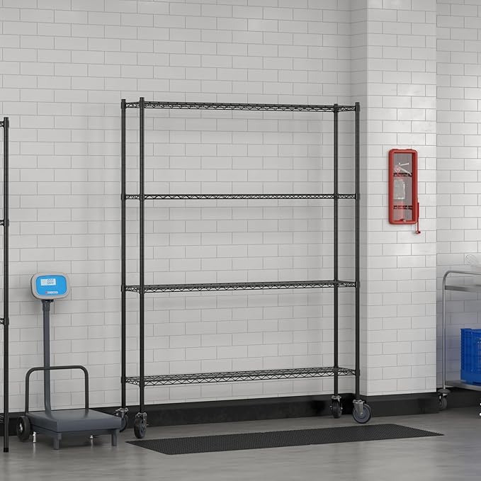 Commercial NSF Listed Black Epoxy Mobile Wire Shelving Kit 12" x 60" x 80", with 4 Shelves Perfect for Warehouse, Walk-in Refrigerator, Freezer, Grocery Store, Restaurant, Dishroom