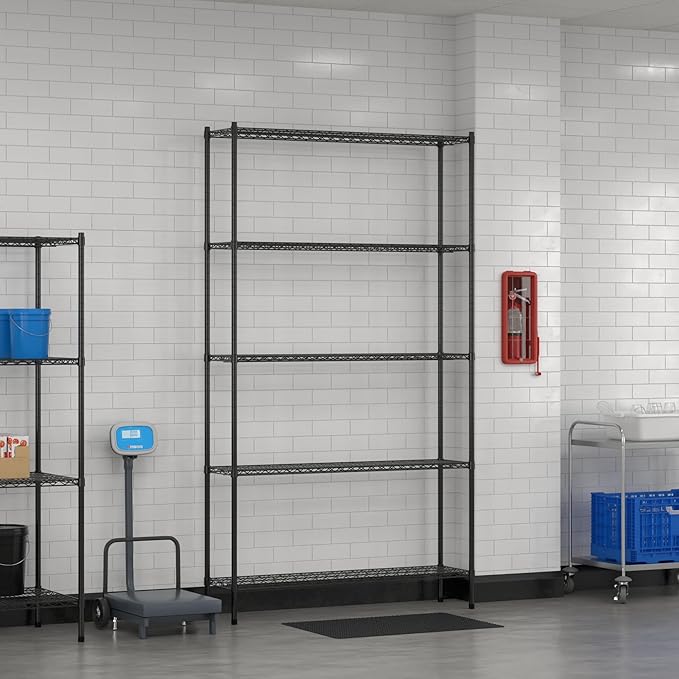 Commercial NSF Listed Black Epoxy Stationary Wire Shelving Kit 14" x 54" x 96", with 5 Shelves Perfect for Warehouse, Walk-in Refrigerator, Freezer, Grocery Store, Restaurant, Dishroom