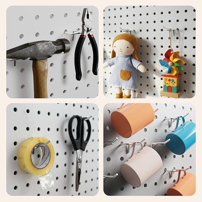 120 Pack 2 Inch Metal Pegboard Hooks, Fit 1/4 in and 1/8 in Peg Board Organizer Accessories, for Hanging Storage, Garages, Tool Sheds, Basements