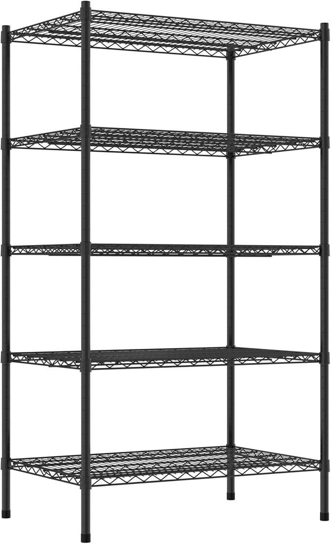 Commercial NSF Listed Black Epoxy Stationary Wire Shelving Kit 24" x 36" x 64", with 5 Shelves Perfect for Warehouse, Walk-in Refrigerator, Freezer, Grocery Store, Restaurant, Dishroom