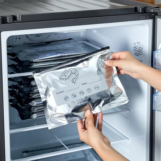 Reusable Aluminum Foil Sealable Storage Bags, Freezer Bags for Food, Reusable Freezer Storage Bags with Vacuum Zipper for Vegetable Fruit Meat (40PCS，3 Size)