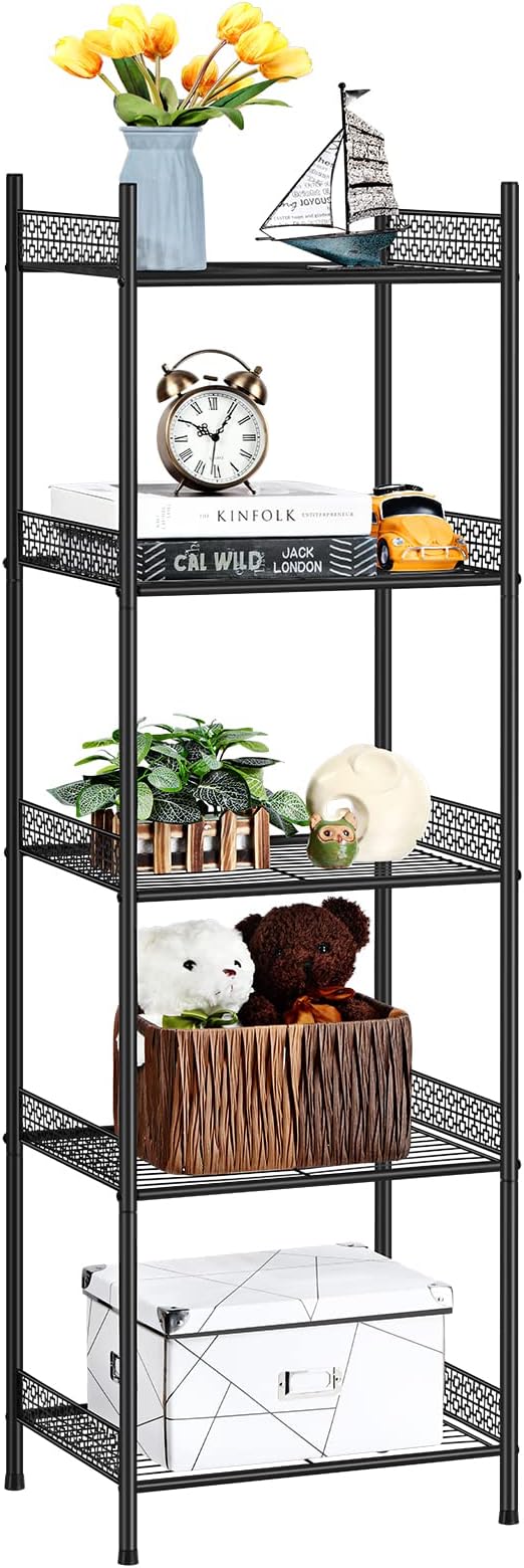 5-Tier Storage Shelf Wire Bathroom Organizers, Heavy Duty Shelving Unit for Pantry Kitchen Bathroom Laundry Room Garage, Organization Home Corner Rack, Black